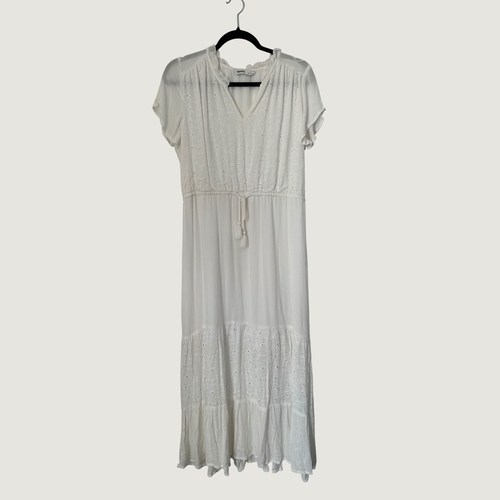 Sonoma Maxi Dress Womens L White Eyelet Tiered Boho Coastal Cottagecore Coquette
